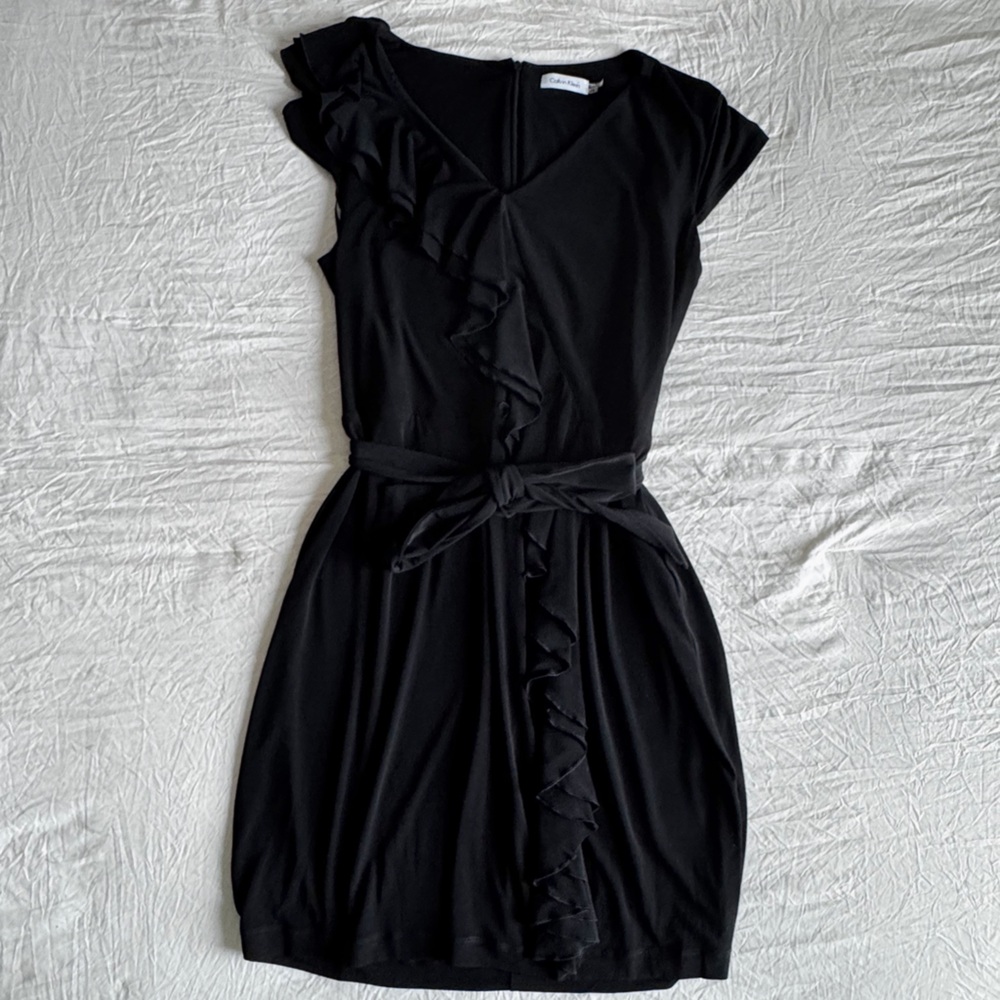 Elegant Black Calvin Klein Ruffle Dress